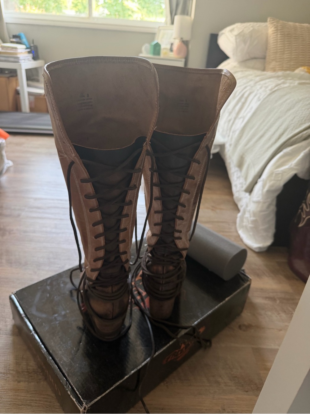 Freebird by Steven Distressed Tan Lace-Up Knee Boots - Picture 3 of 5